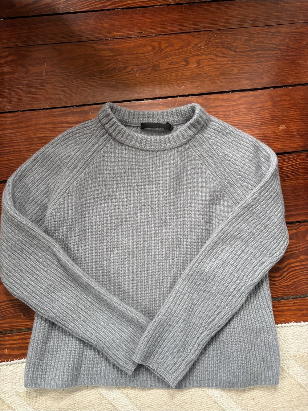 Jenni Kayne Dusty Blue Cashmere Fisherman Sweater  Ribbed Crewneck , Size Small